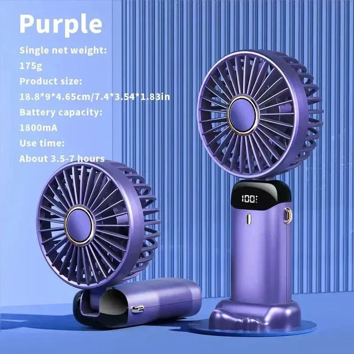 Handheld Mini Fan – 3000mAh Foldable USB Rechargeable Fan with LED Display & Phone Stand | Kalsten