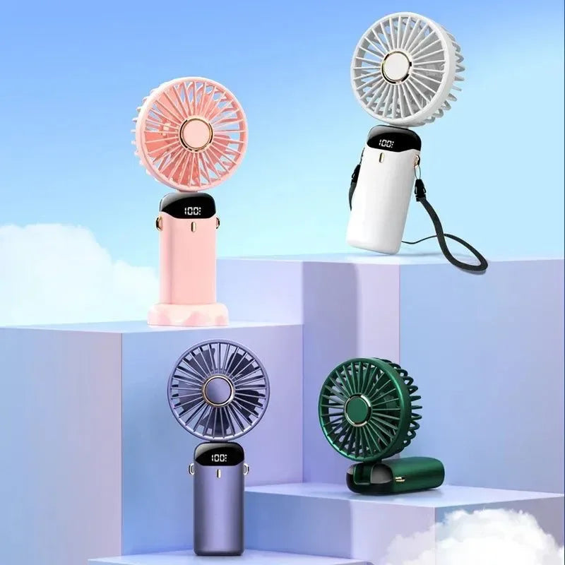 Handheld Mini Fan – 3000mAh Foldable USB Rechargeable Fan with LED Display & Phone Stand | Kalsten