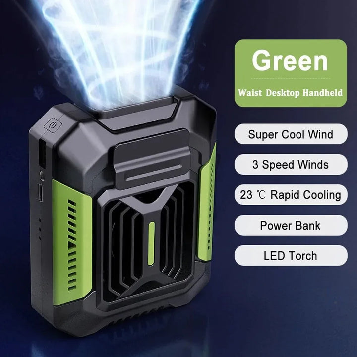 Portable Waist Clip Fan – Mini Hanging Neck & Waist Fan with Power Bank & LED Light | Kalsten