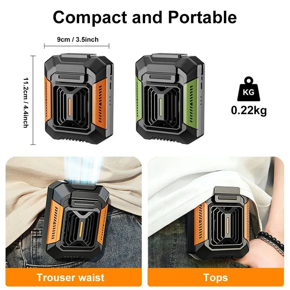 Portable Waist Clip Fan – Mini Hanging Neck & Waist Fan with Power Bank & LED Light | Kalsten