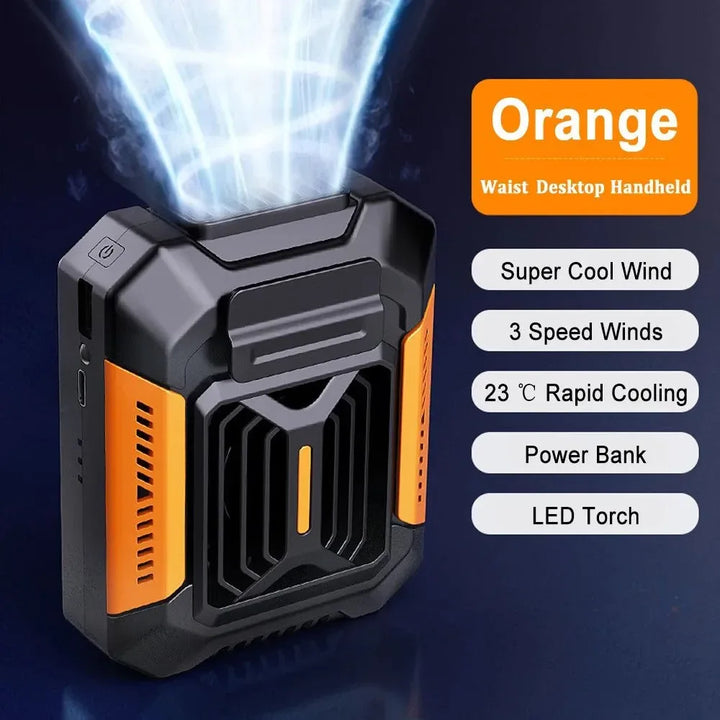 Portable Waist Clip Fan – Mini Hanging Neck & Waist Fan with Power Bank & LED Light | Kalsten