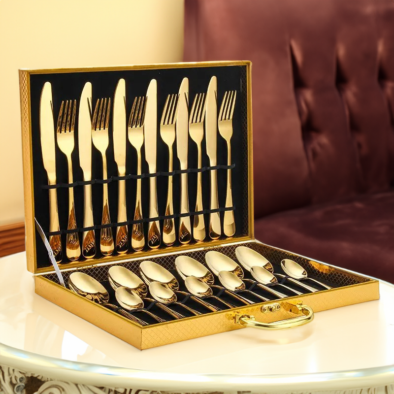Opulent Gold Cutlery Set - The elegant 24-piece gold and silver cutlery set Noxord