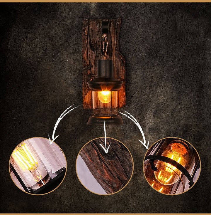 Veritas - Wall lamp including Wooden Base and Glass design Kalsten