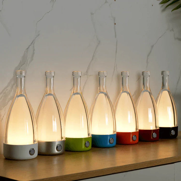 Stylish wine bottle table lamp - Rechargeable with dimmable light Kalsten