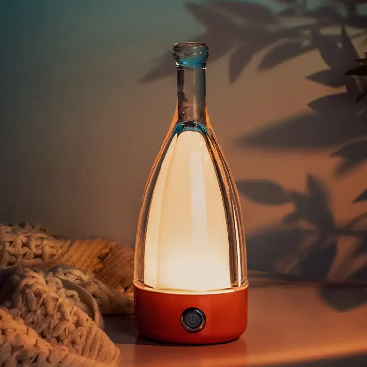 Stylish wine bottle table lamp - Rechargeable with dimmable light Kalsten