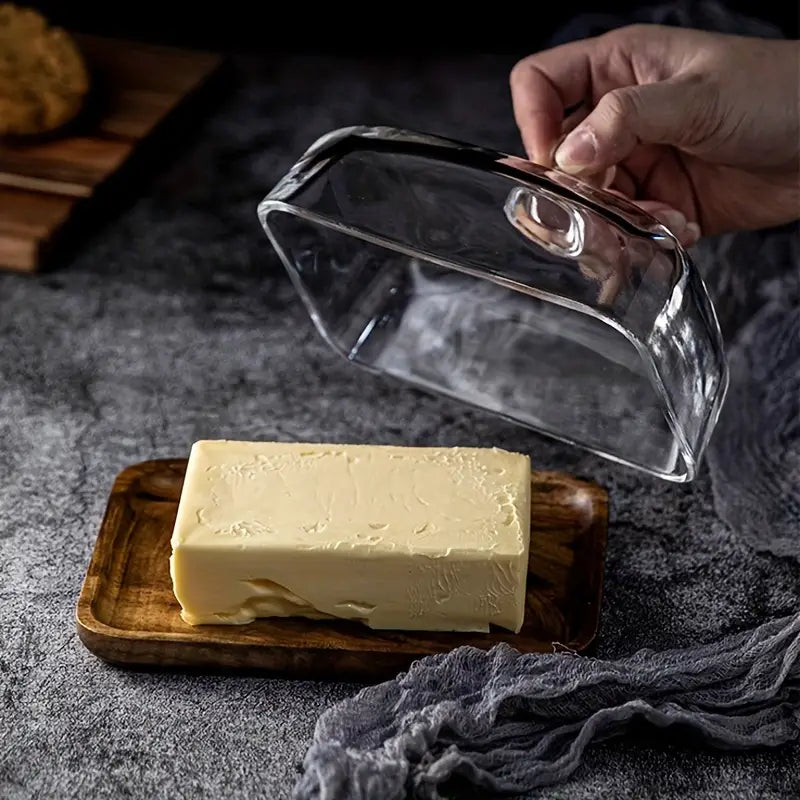 ButterElegance Wooden & Glass Butter Dish